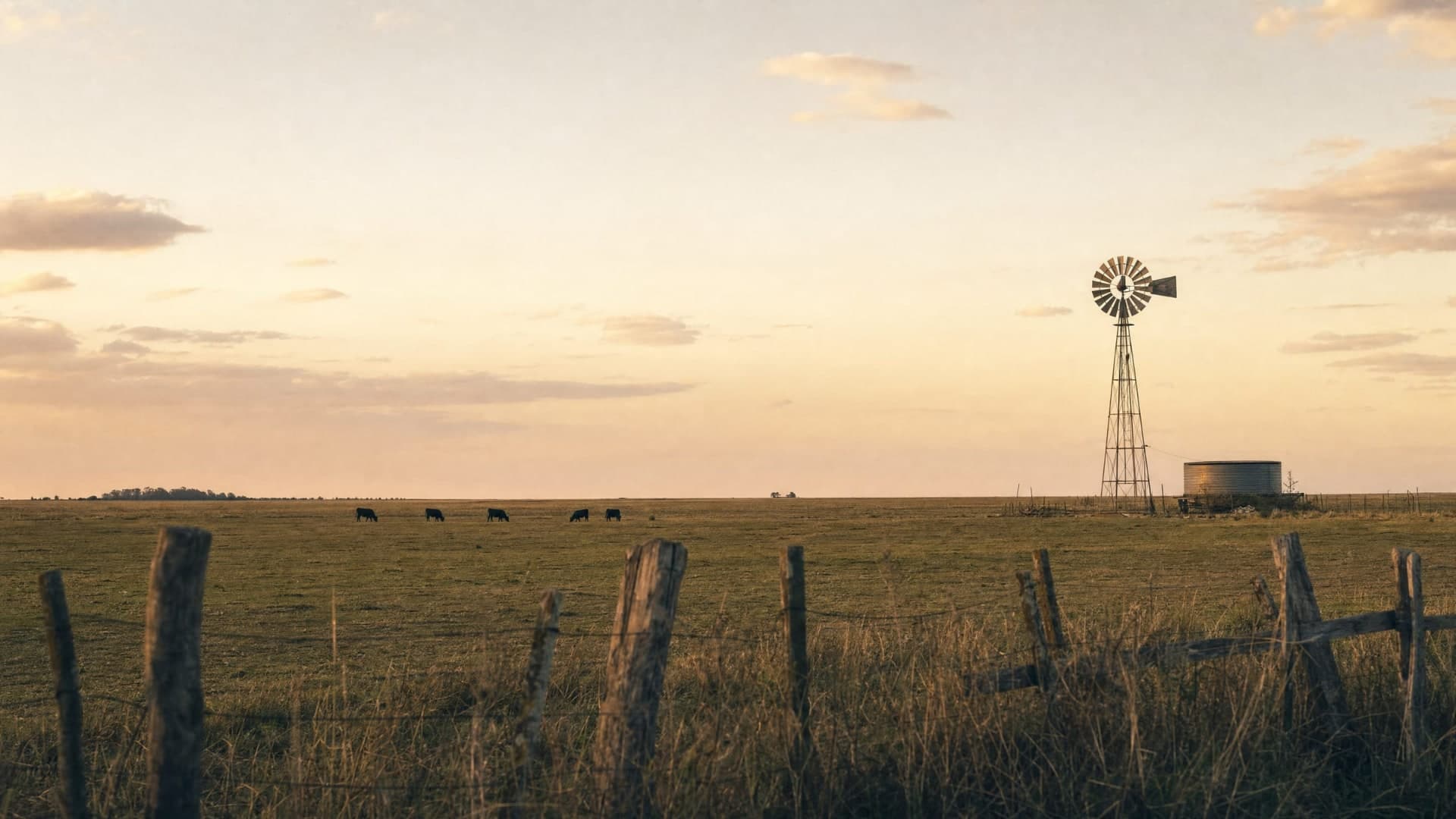 Paisaje rural de la pampa argentina al atardecer