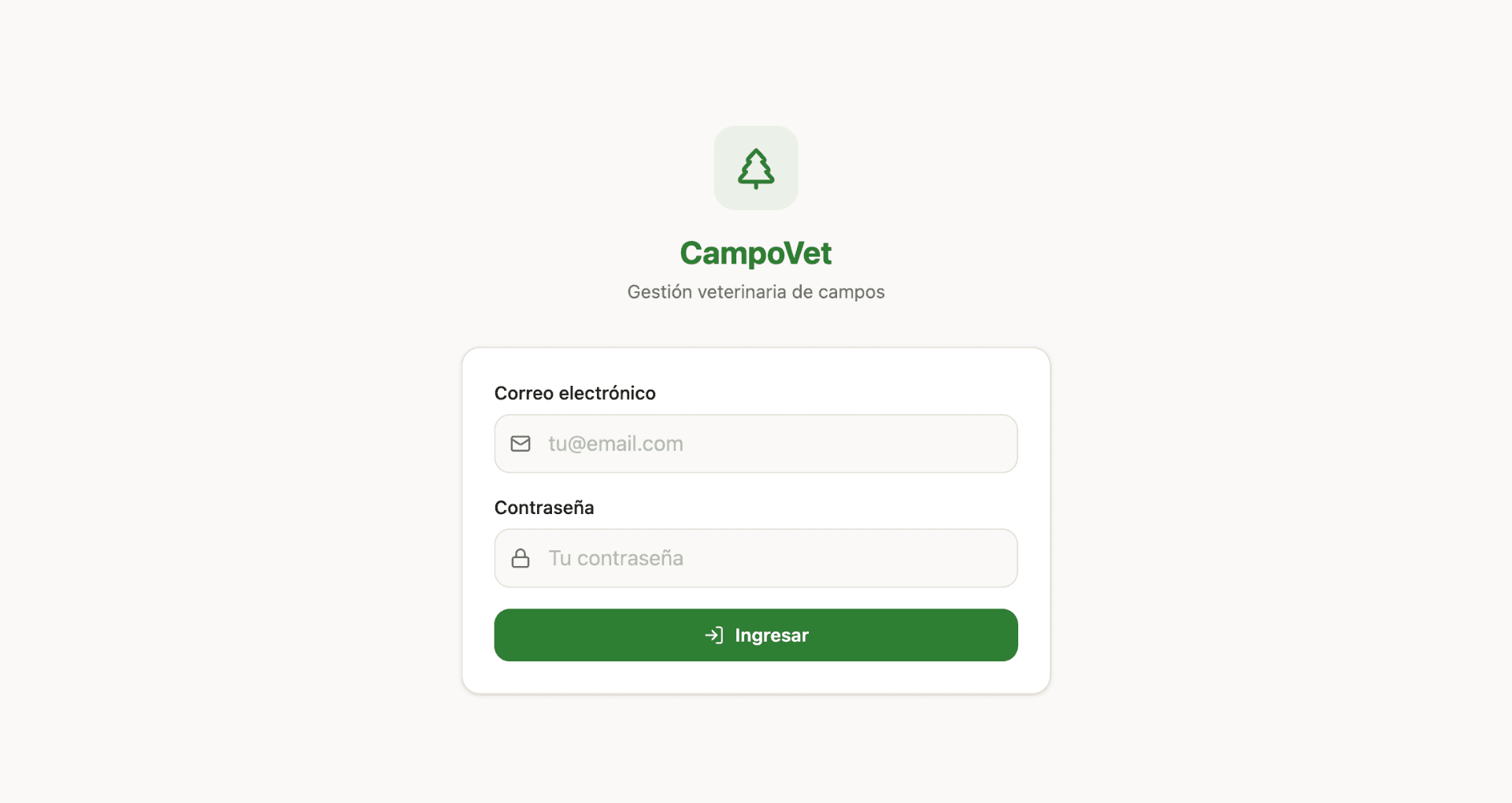 CampoVet — pantalla de login del panel